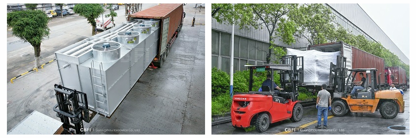 CBFI block ice machines packed for shipping